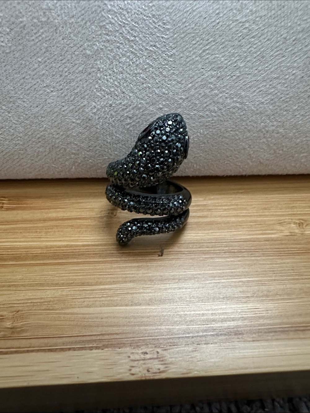 Swarovski Black Crystal Snake Coil Reptile Ring